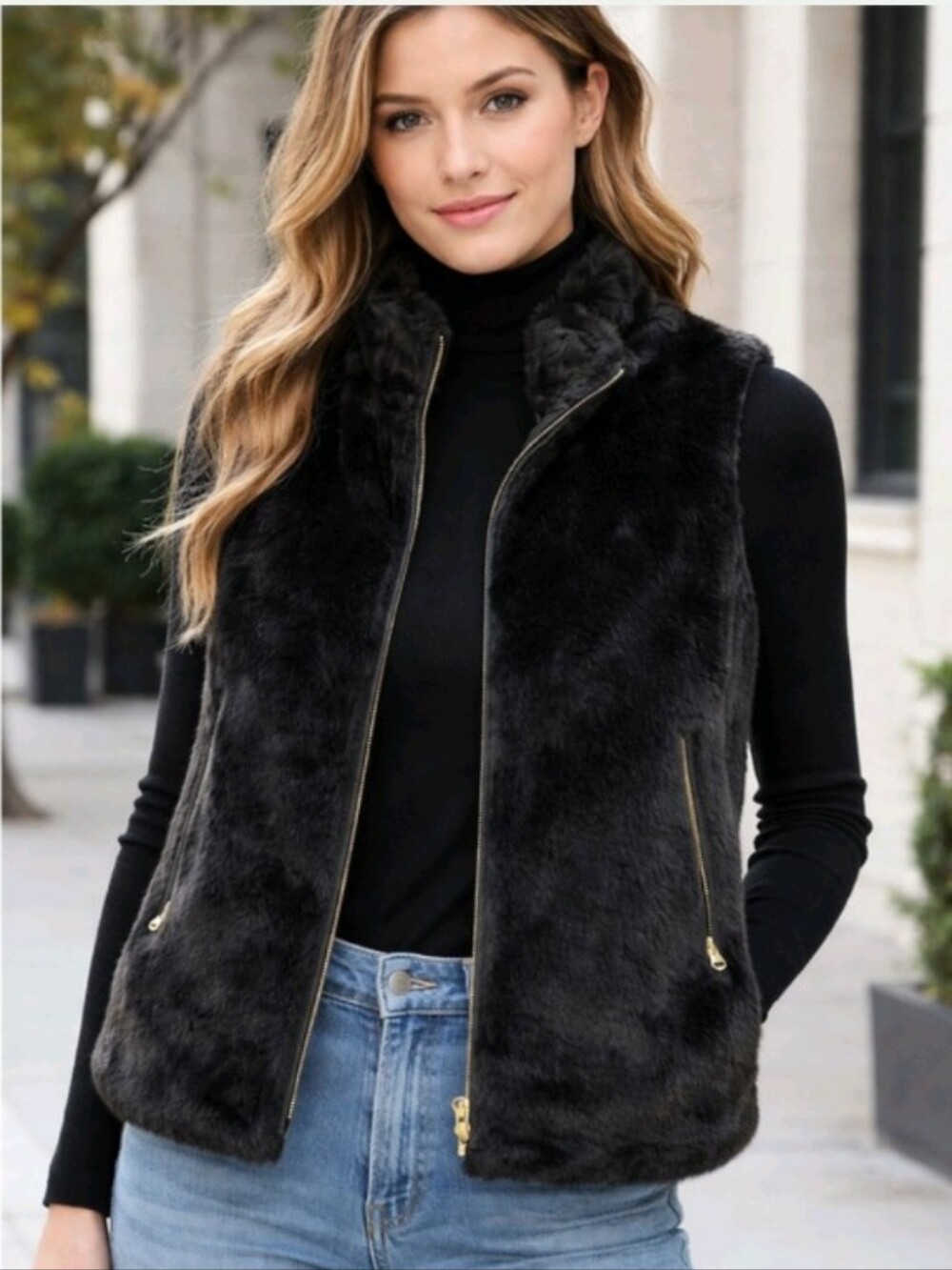 NWT Bob Timberlake Faux fur vicavia Full Zip vest Sz L